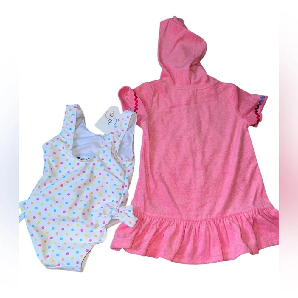 Flapdoodles 2-piece Swim Set Ice Cream Swimsuit and pink cover up